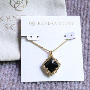 New. Kendra Scott Kacey Gold Black Opaque Glass Long Necklace